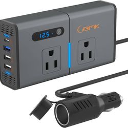 new 200W Car Power Inverter Newly Car Plug Adapter Outlet Charger DC 12V to 110V Car Inverter with 1.2A&2.4A USB, 1 QC3.0 USB and 1 Type C Ports Black