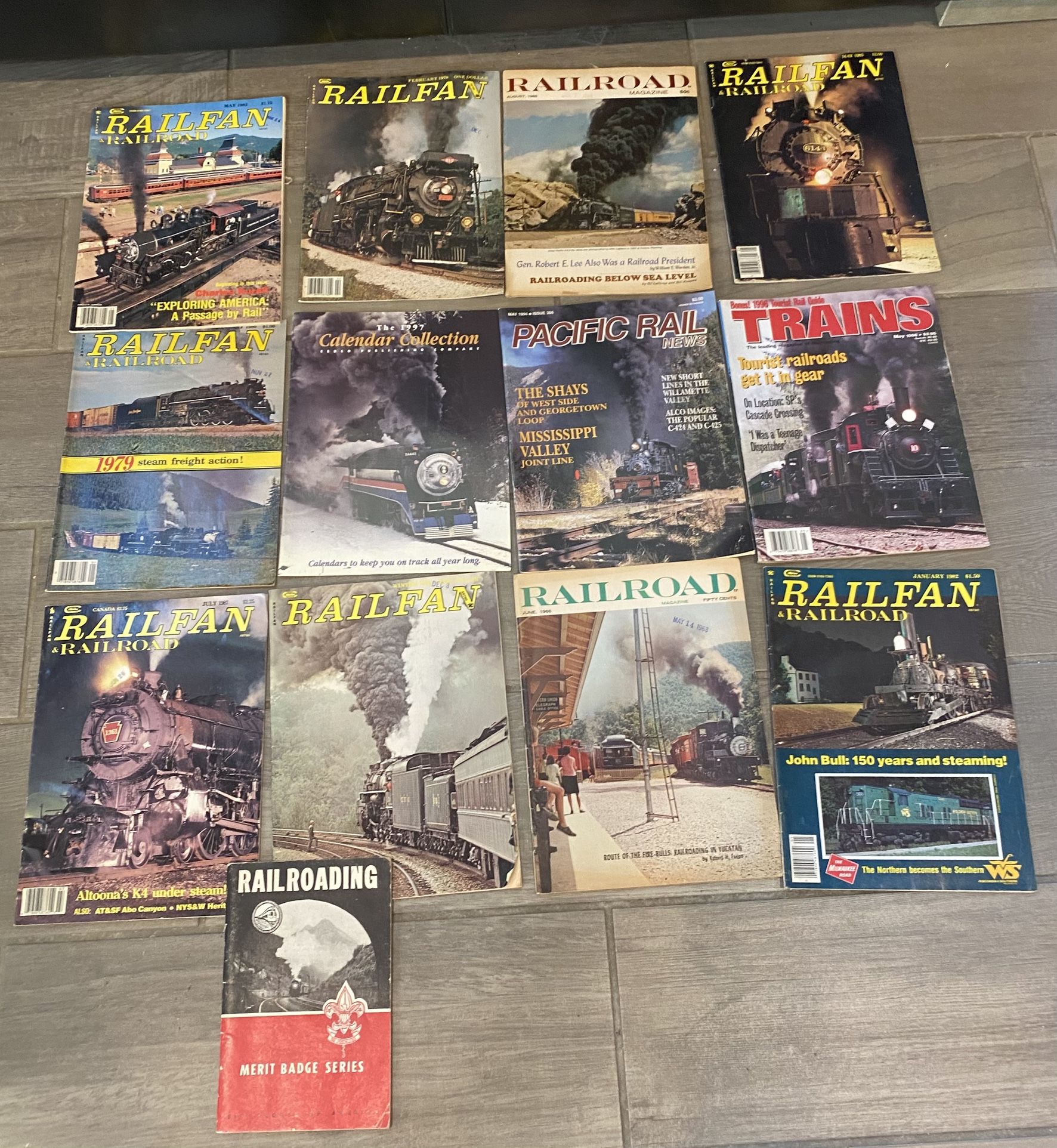 12 Railroad And Rail fan Magazines And Railroading Badge Book