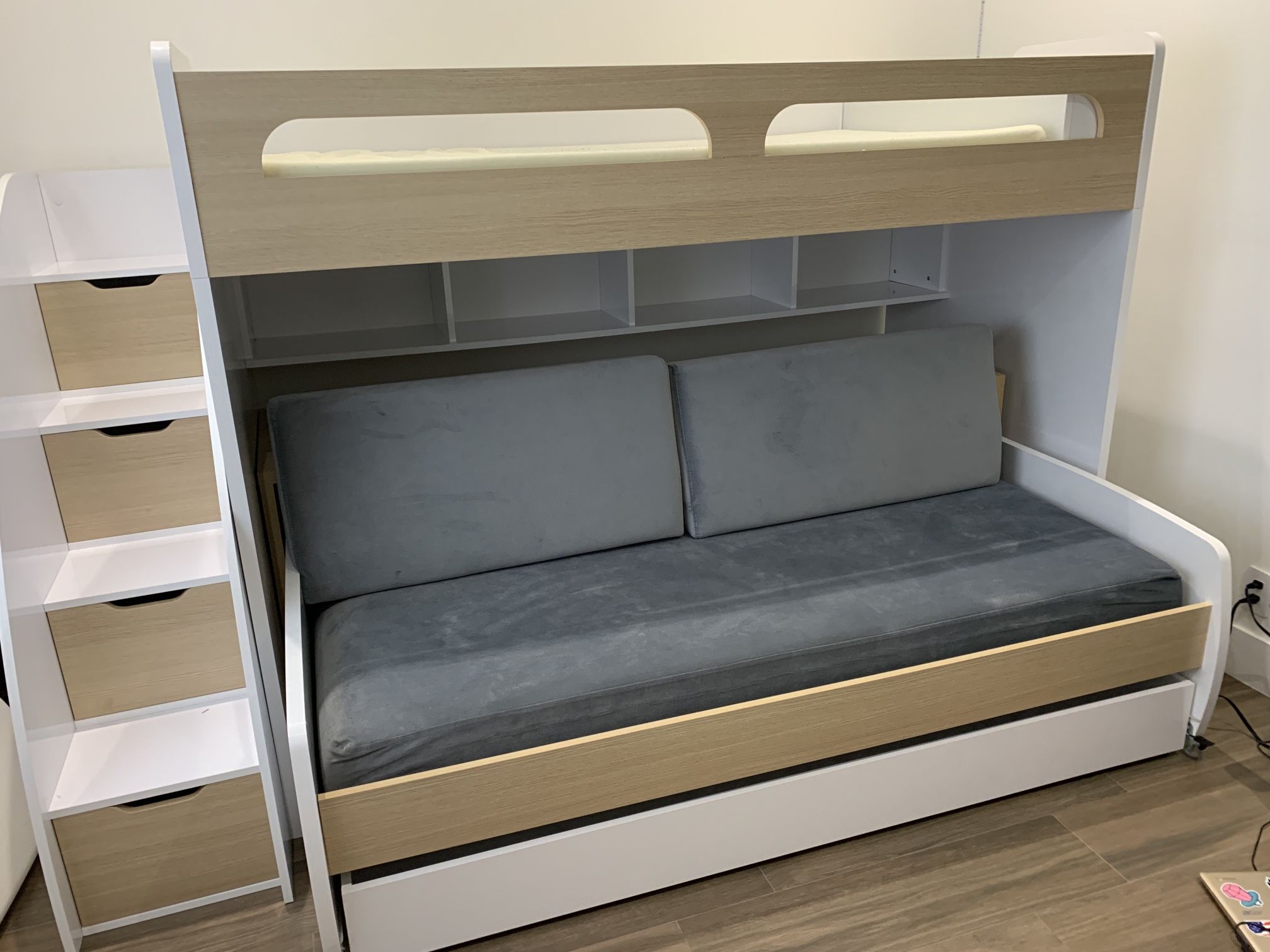 Italian Made Contemporary Kids Bunk Bed With Convertible Couch And Desk