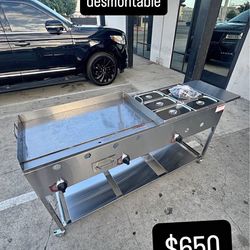 plancha para tacos 20 × 36 con doble vaporera de seis compartimientos