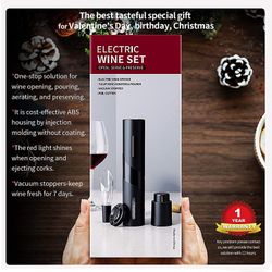 Electric Wine Bottle Opener Set, Automatic Corkscrew Wine Opener Kit for Wine Lovers, Battery Operated Wine Cork Opener Remover Set with Wine Stopper,