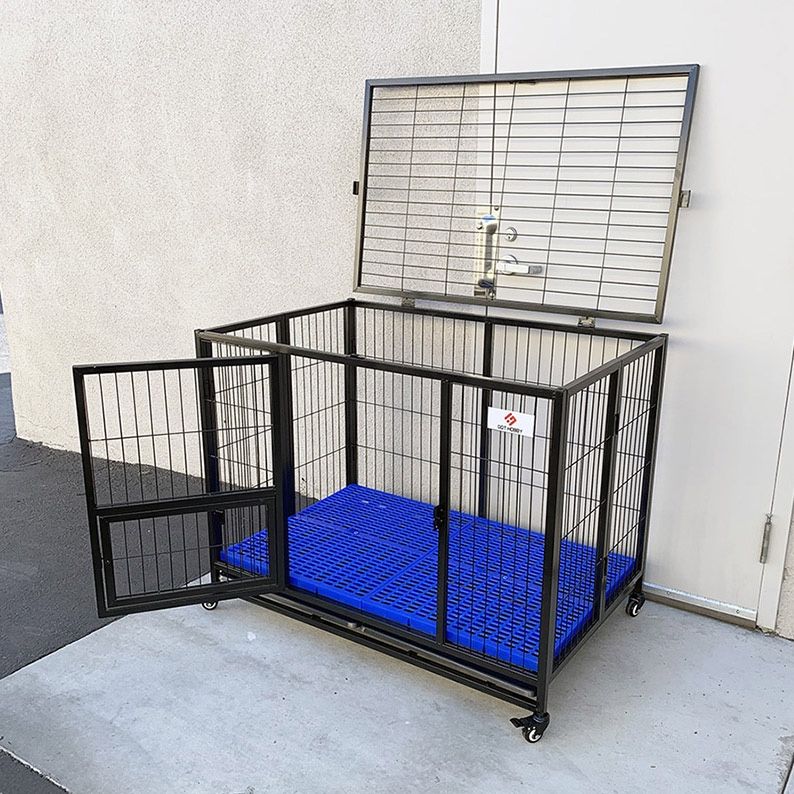 (New in box) $170 Folding Dog Cage 43x30x34” Heavy Duty Single Door Kennel w/ Plastic Tray