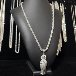 925 Italian silver Byzantine chain with San Judas pendant