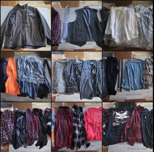 Big And Tall Wardrobe. Lots Of Shirts Mostly 3XL. Some Dress Clothes And Casual wear