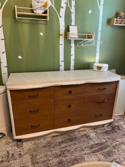 Wood and White Solid Wood Dresser 6 Drawers