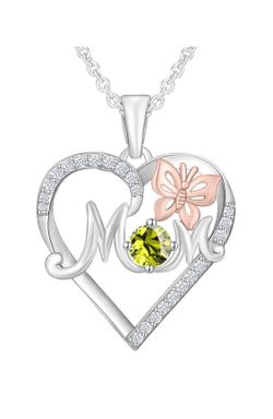 18k Gold Plated Sterling Silver MOM Heart Pendant Necklace for Women