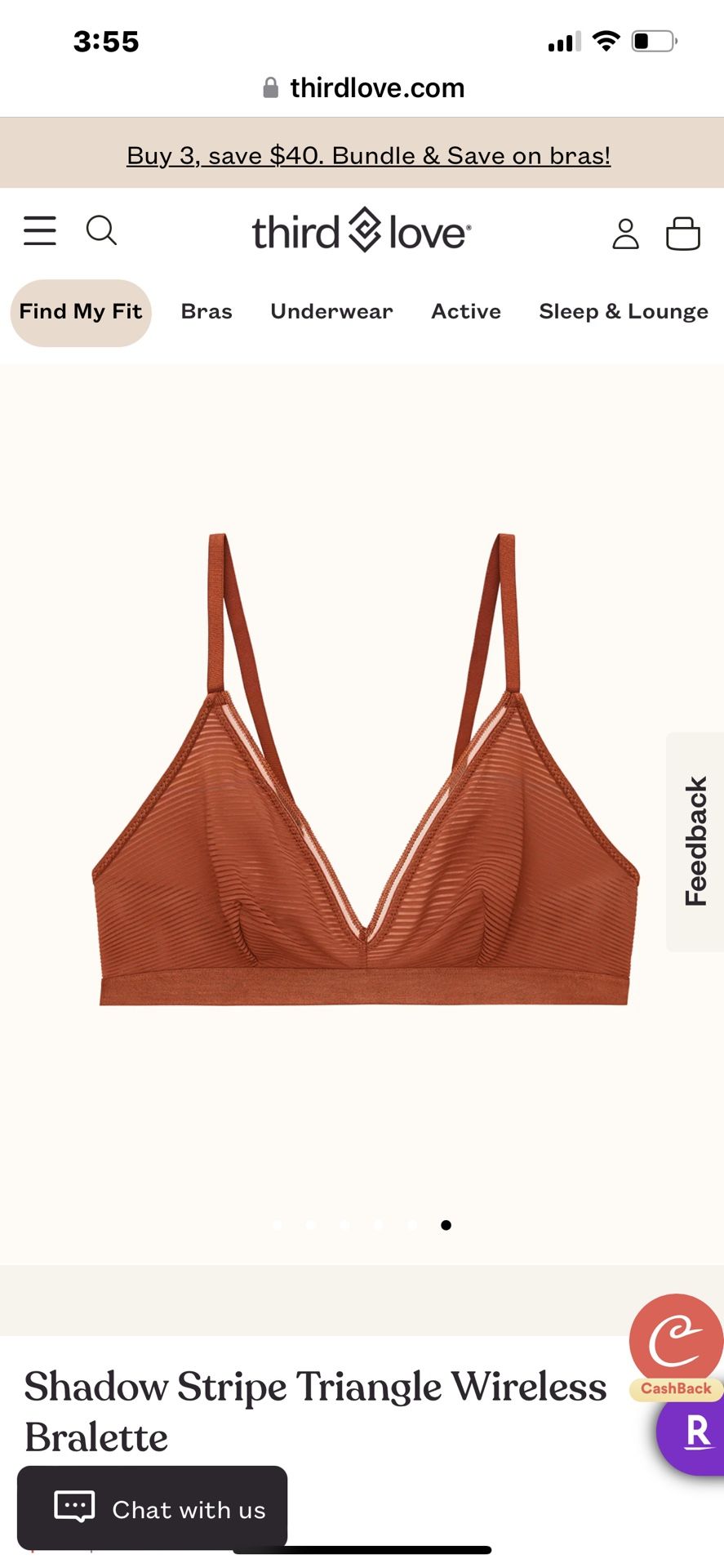Shadow Stripe Triangle Wireless Bralette Size Small