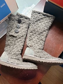 Ugg Australia Lattice Cardy Charcoal Grey Knit Boots size 7