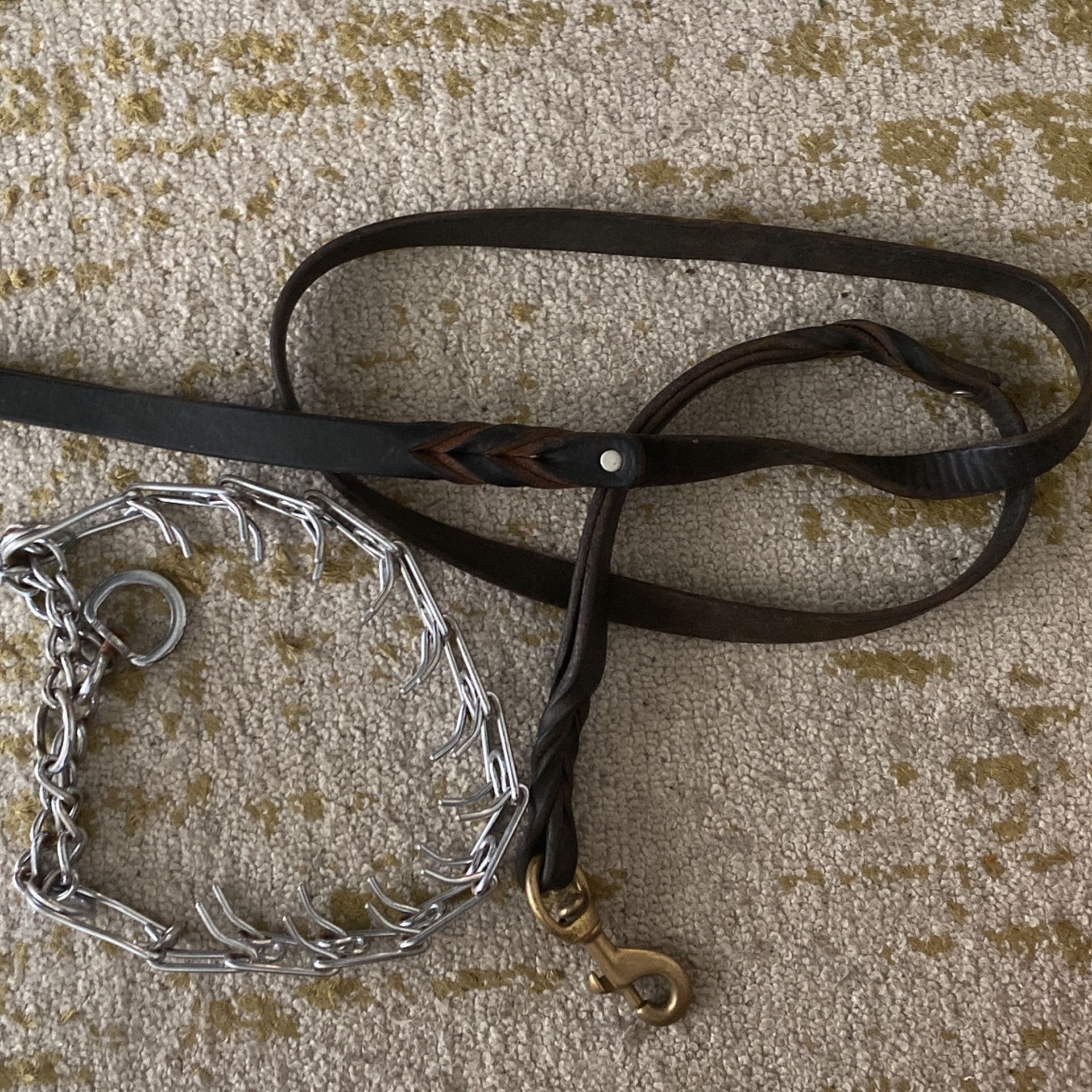 Prong Collar and leather Leash For Dogs