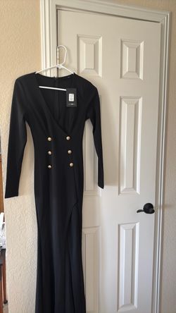 Black Long Sleeve Maxi Dress with Gold Buttons