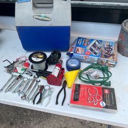 Mixed Garage Tool Lot Igloo Playmate Cooler Bottle Jack Hand Tools Clamps