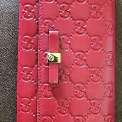 Authentic Gucci Embossed Interlocking Logo Red Wallet With COA