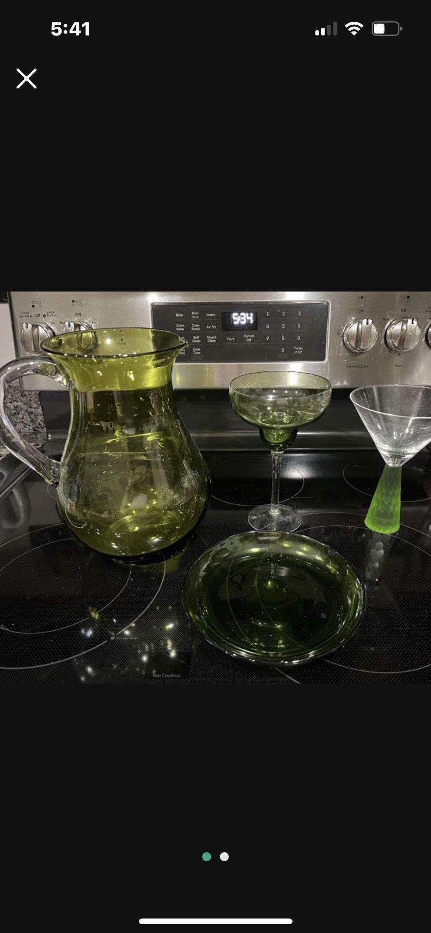 Beautiful Green Glass Pitcher With Plate/tray (Glasses Are Gone)