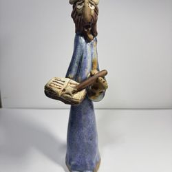 Handmade Ceramic Wizard Figurine – Pottery Sculpture with Book & Wand – Vintage Style