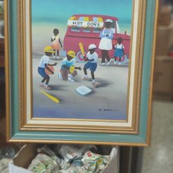W. Wilson Oil Painting - Black Art & American Values - Baseball And Hotdogs