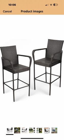Outdoor Bar Stools Set of 2, Patio Bar Stools with Armrests, All Weather Wicker Rattan Bar Chairs with Backrest for Backyard, Garden, Pool, Balcony an