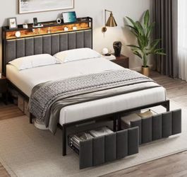 Queen bed with LED light and charging station BRAND NEW