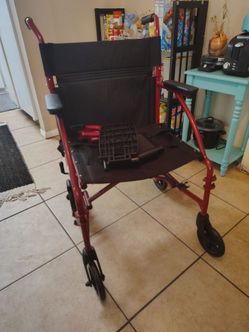 Red Folding Transport Wheelchair