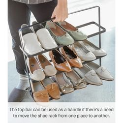 Yamazaki Home Shoe Rack, Black, Steel, Holds 6 to 9 shoes, Supports 19.8 pounds, Handles