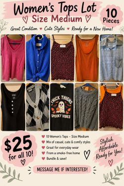 Women’s Size Medium Tops Lot — 10 Pieces — $25 for ALL!