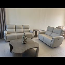 2 Piece Power Recliner Leather Sofas With Charging USB For 