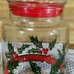 Libbey Holiday Holly Glass Jar/Canister