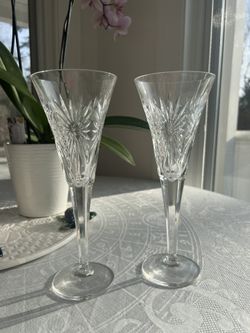 Set of 2 Vintage Waterford Millennium Health Cut Crystal Champagne Flutes — Like New 