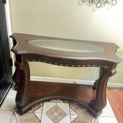 Beautiful Wood And Glass Entryway Table. 