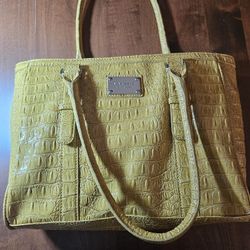 Nine West Yellow/Gold patent leather crocodile-embossed tote shoulder bag