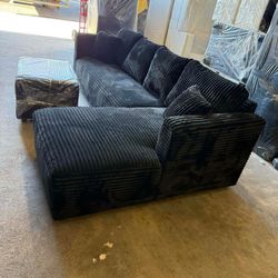 Brand New Black Corduroy Sectionals Witt Free Ottoman 