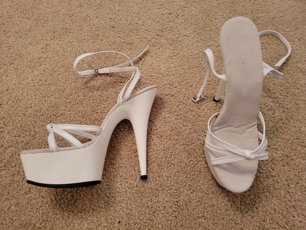 Ladies' size 8 all white 6" heel platform shoes WORN ONCE