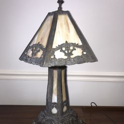 Antique PEH Victorian Lamp With White Slag Glass Shade