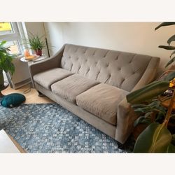 Tufted Velvet Sofa Taupe Gray 3 Seat Cushion Living Room Modern Furniture