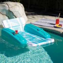 Water Pool Padded Floating Chaise Lounger Large for Adults with Headrest, Backrest, Footrest & Cupholder

