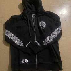 Brand New Black Chrome Heart Zip Up Jacket Size S 