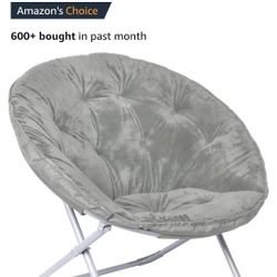 Blue. Amazon Basics Comfortable Faux Fur Saucer Shaped Chair with Foldable Metal Frame,