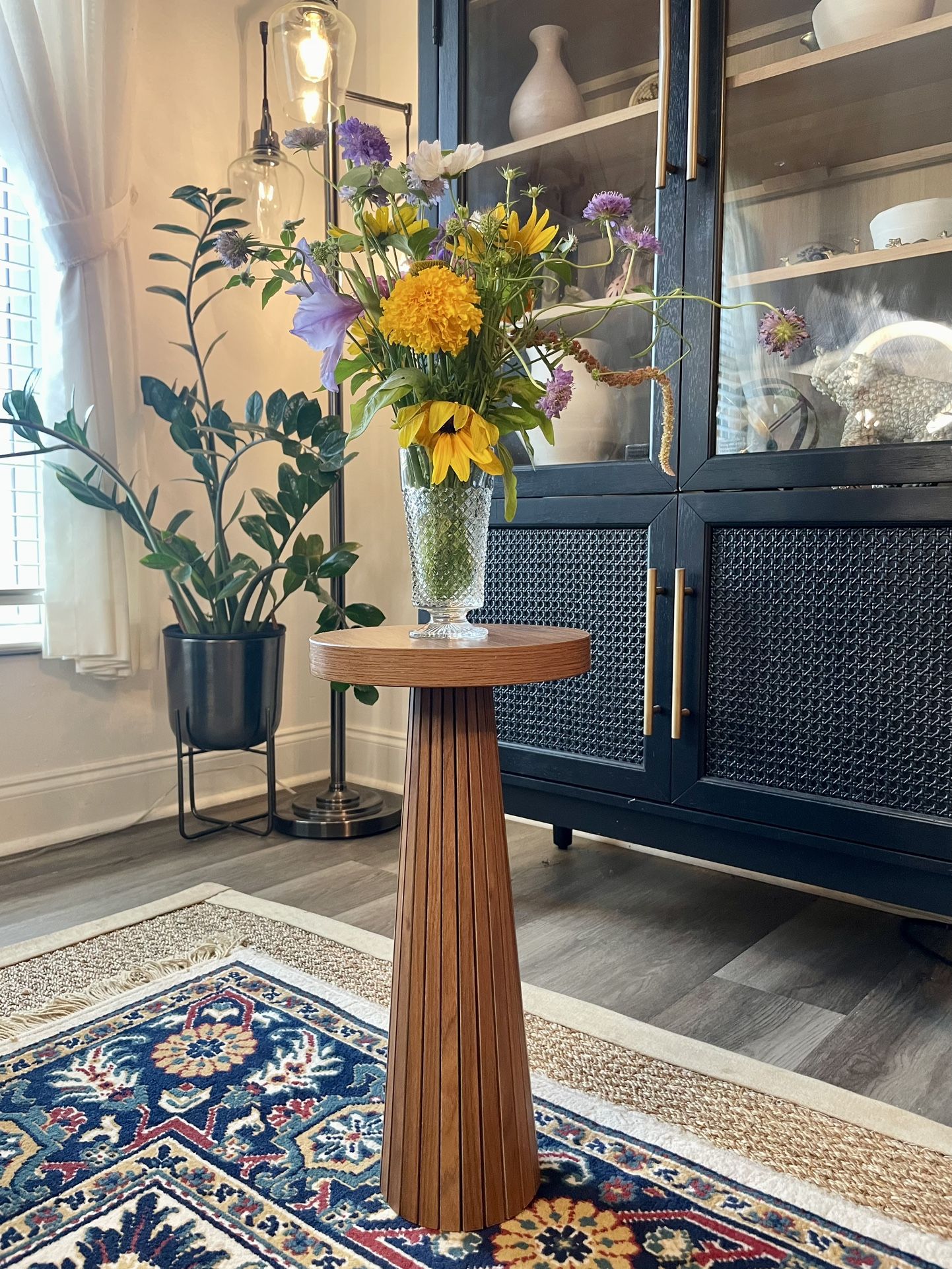 Modern Wood Accent Pedestal Side Table
