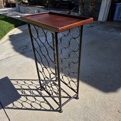 Wrought Iron Wine Rack Freestanding Floor Stand Wood Top 18 bottle holder