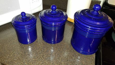 3pc Royal Blue Ceramic Canister Set $8.00