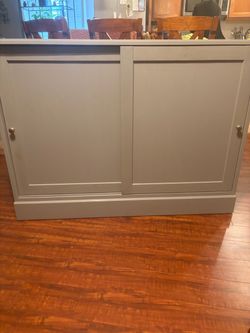 New IKEA Gray Wood Cabinet with Sliding Doors