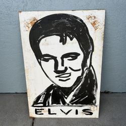 Vintage Elvis Presley Metal Art Sign 35x25 Folk Art Hand Painted Alabama