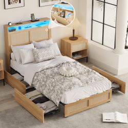 Bed Frame with Storage Headboard and Drawers