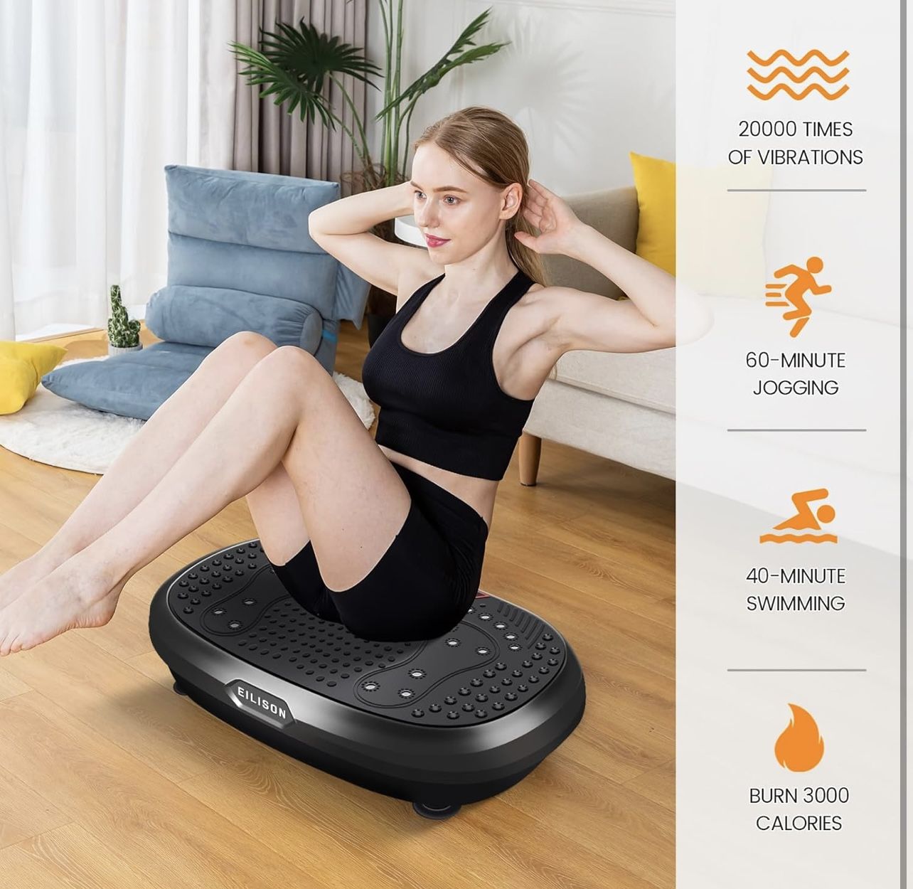 EILISON FitMax 3D XL Vibration Plate Exercise Machine - Whole Body Workout Vibration Platform w/Loop Bands - Lymphatic Drainage Machine for Weight Los