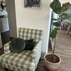Gingham Green Accent Chair