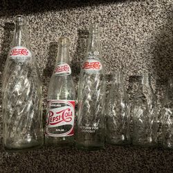 6 Vintage Pepsi Empty Bottles 