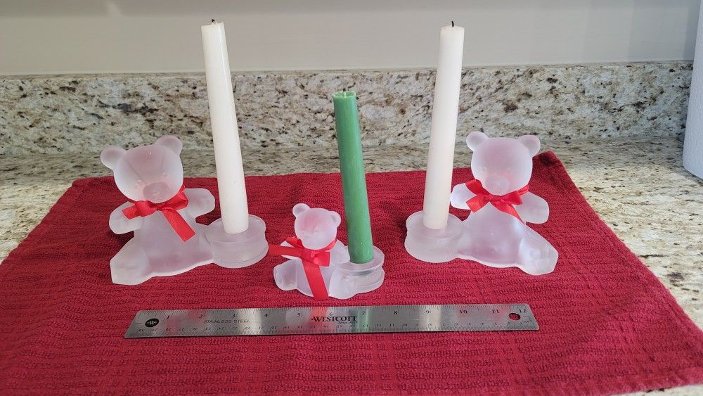Glass bear Candle Holders