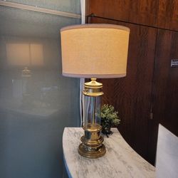 Brass and Glass Column Table Lamp