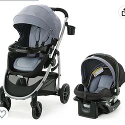 Graco Modes Pramette Travel System, With Baby Stroller with True Pram Mode, Reversible Seat, and SnugRide 35 Infant Car Seat, Ontario (Gray)