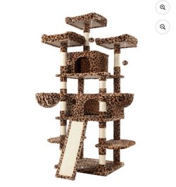 68 inch Multi-Level Functional Cat Tree Tower with Perch Hammocks & Scratching Posts, Leopard Print