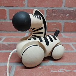 Kids Wooden Pull Zebra Toy By Plan Toy Made In Thailand